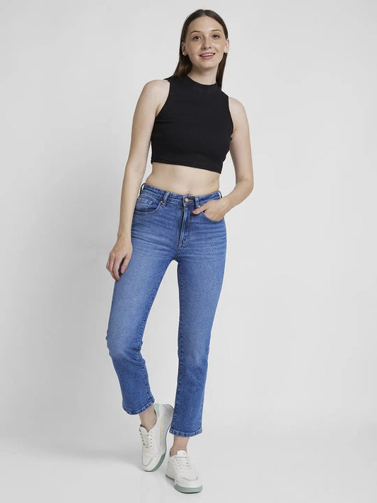 Spykar Women Mid Blue Lycra Slim Straight Fit Ankle Length Clean Look Jeans #WDNEMM2BC118