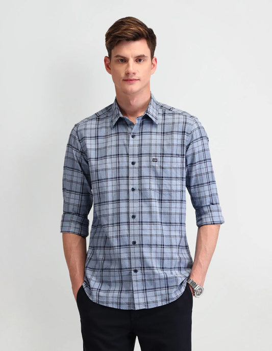 #Arrow Sport Grid Tattersall Checks Cotton Shirt