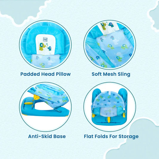 MEEMEE Bather: Adorable Baby Bath Seat Featuring Blue and Yellow Cute Patterns for Comfort