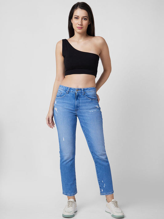 Spykar Mid Rise Slim Straight Fit Blue Jeans For Women #WDEMM1BD053