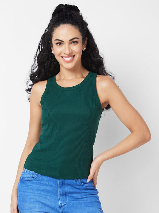Spykar Round Neck Sleeveless Brown T-shirt For Women #WKTFT1BD021