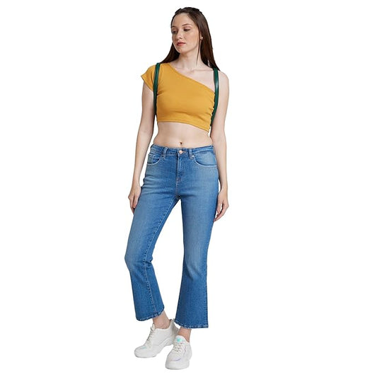 Spykar Women Light Blue Lycra Bootcut Fit Ankle Length Low Distressed Jeans #WDNELI2BC101
