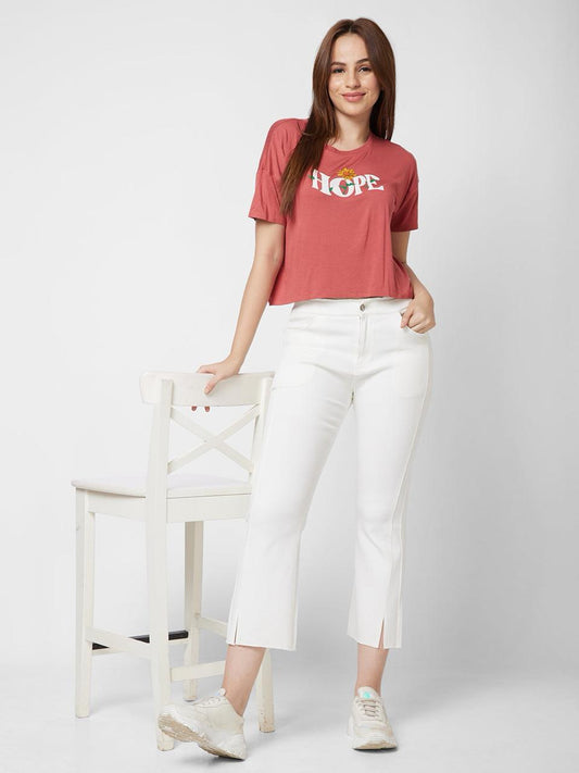 Spykar Mid Rise Regular Fit Ankle Length Off White Trackpant For Women #WKTP2BC020