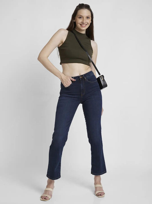 Spykar Women Mid Blue Lycra Slim Straigth Fit Ankle Length Slash Knee Jeans #WDNEMM2BC121