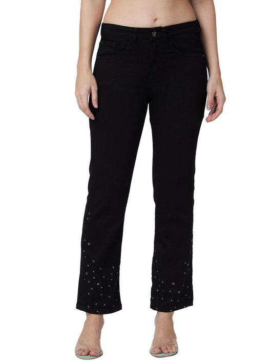 Spykar Mid Rise Slim Straight Fit Black Jeans For Women #WDYNR1BD203