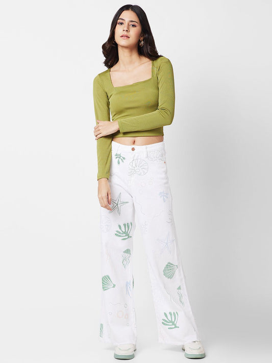 Spykar Women Wide Leg High-Rise Printed Stretchable Jeans #WDYNR1BD204