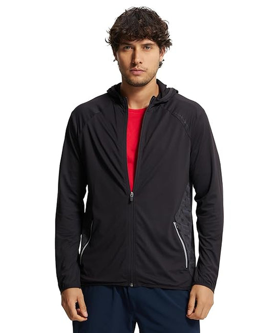 # MV31 Jockey Men Microfiber Elastane Standard Length Stretch Solid Performance Active Wear Hoodie Jacket with Stay Dry Technology