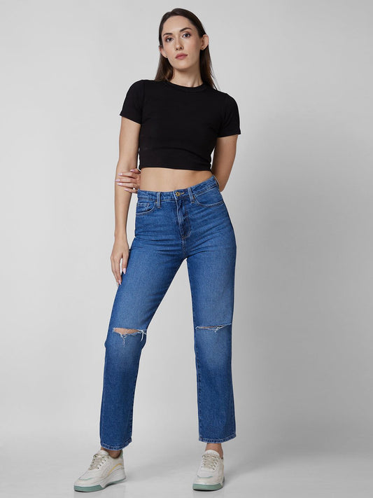Spykar High Rise Straight Fit Blue Jeans For Women #WDBEL1BD083