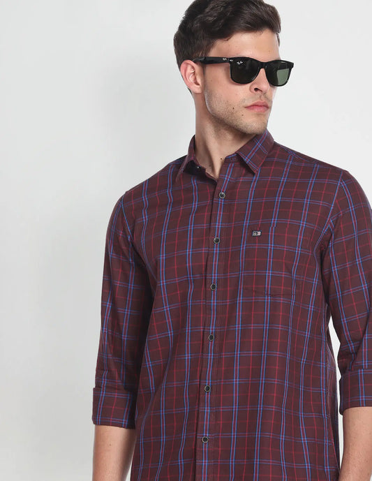 Arrow Sports Grid Tattersall Check Cotton Slim Fit Casual