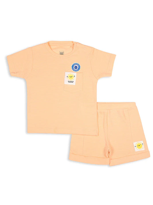 MEEMEE Baby's Peach Ottoman Short Set Embellished with a Joyful Smiley Face Design