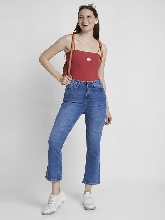 Spykar Women Light Blue Lycra Bootcut Fit Ankle Length Low Distressed Jeans #WDNELI2BC346