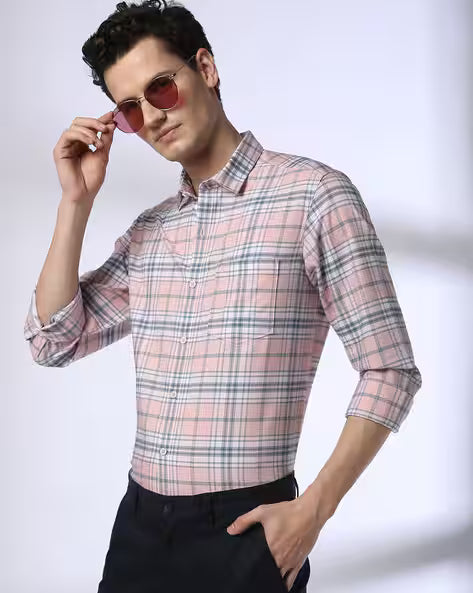 JOHN PLAYERS Men Checked Slim Fit Cotton Shirt 443053994002
