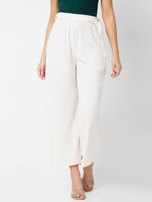 Spykar High Rise Wide Leg Green OFF WHITE Knits Pant For Women #WKTR1BD029