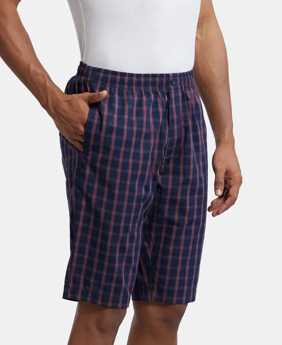 #9005 Super Combed Mercerized Cotton Woven Fabric Regular Fit Printed Bermuda with Side Pockets - Navy1