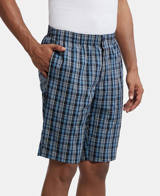 #9005 Super Combed Mercerized Cotton Woven Fabric Regular Fit Printed Bermuda with Side Pockets - Navy1