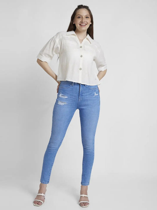 Spykar Women Light Blue Lycra Super Skinny Fit Ankle Length Mild Distressed Jeans #WDNYNR2BC142