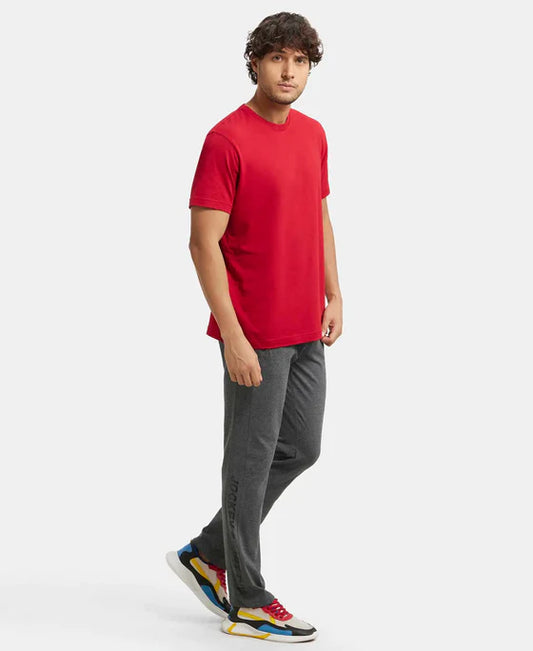 #9510 Super Combed Cotton Rich Slim Fit Trackpant with Side Zipper Pockets - Charcoal Melange & Black