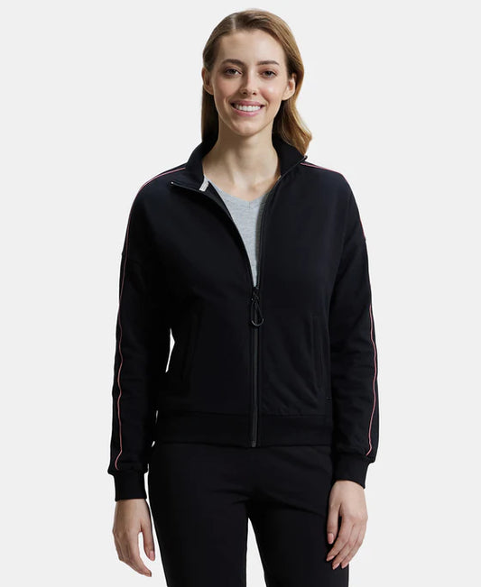 #A111  Super Combed Cotton French Terry Drop Shoulder Styled Jacket with Ribbed Cuff and Hem
