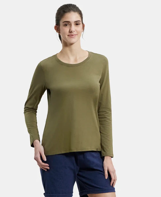 #A140Super Combed Cotton Rich Relaxed Fit Solid Round Neck Full Sleeve T-Shir