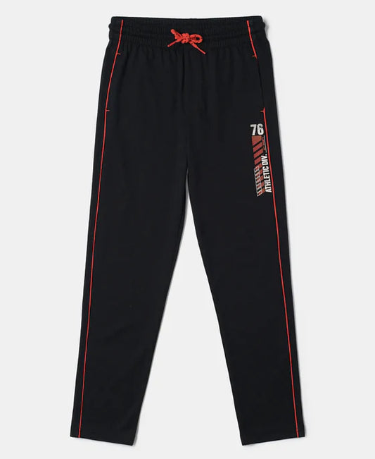 #AB13Boy's Super Combed Cotton Rich Graphic Printed Trackpants with Contrast Side Piping