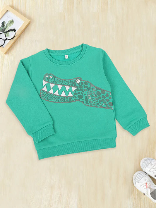 MeeMee Green Fleece Sweatshirt with Unique Crocodile Design for Style
