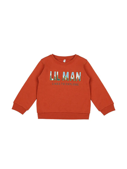MeeMee Stylish Rust Fleece Sweatshirt with "Lil Man" Design for Kids