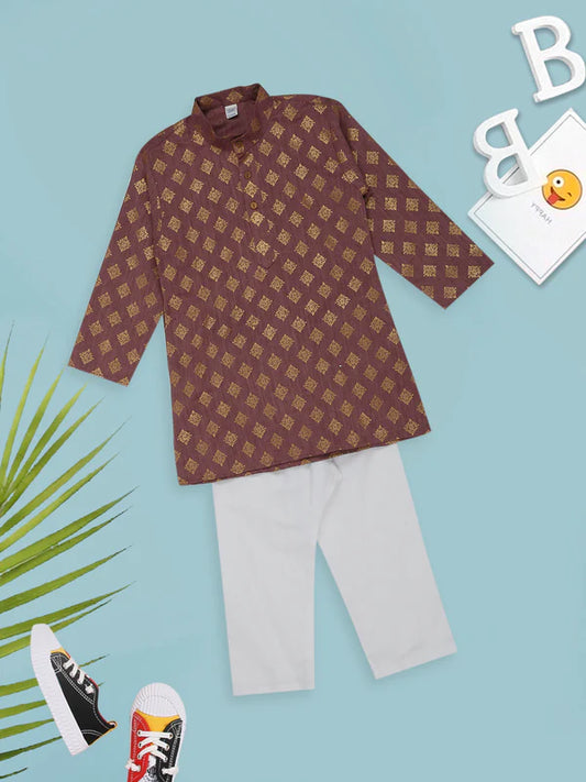 Mee Mee Cotton Kurta Set – Onion, Foil Print Kurta with White Pajama for Festive Elegance