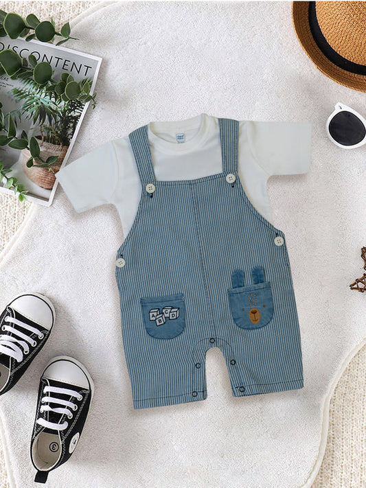 MEEMEE Baby Boy's Blue Denim Overalls with Cute Bear Design