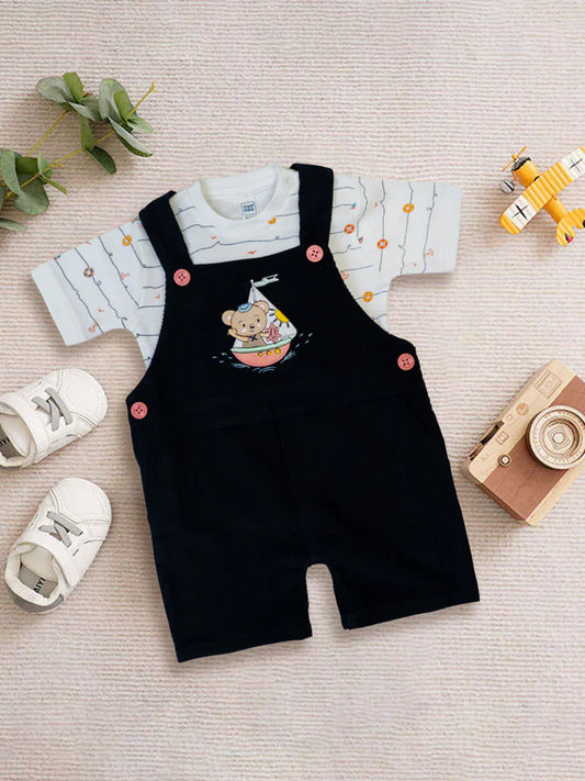 Meemee Navy Denim Baby Boy's Overalls with Adorable Bear Design
