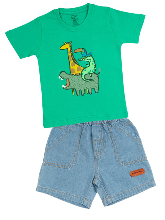 MEEMEE Teal Green Shirt and Shorts Set for Baby Boys - Trendy & Comfy