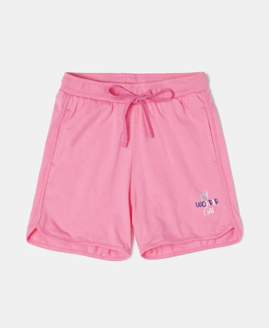 #AG07 Girl's Super Combed Cotton Rich Graphic Printed Shorts with Curved Hem