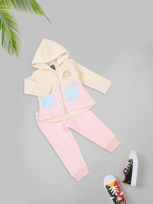 MeeMee Girls Yellow Hoodie with Pink Jogger Set