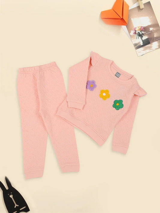 MeeMee Blossom Bliss: Adorable Pink Pajama Jogger Set for Baby Girls