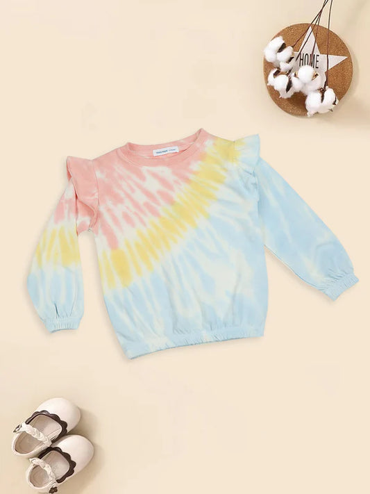 Mee Mee Multicolor Tie-Dye Cotton Sweatshirt with Ruffle Detail – Soft & Stylish