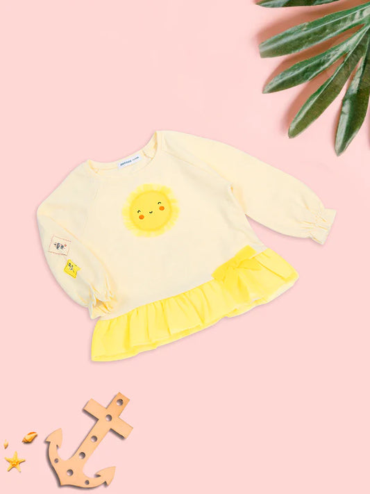 MEEMEE Yellow Fleece Sweatshirt with Sun and Anchor Design