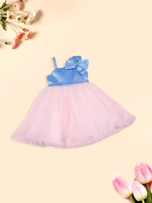 Meemee Elegant Light Blue and Pink Tulle Frock for Baby Girls' Parties