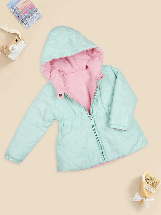 Mee Mee Kids' Mint Hooded Jacket – Warm Polyfill, Glitter Detail, Cozy & Stylish Fit
