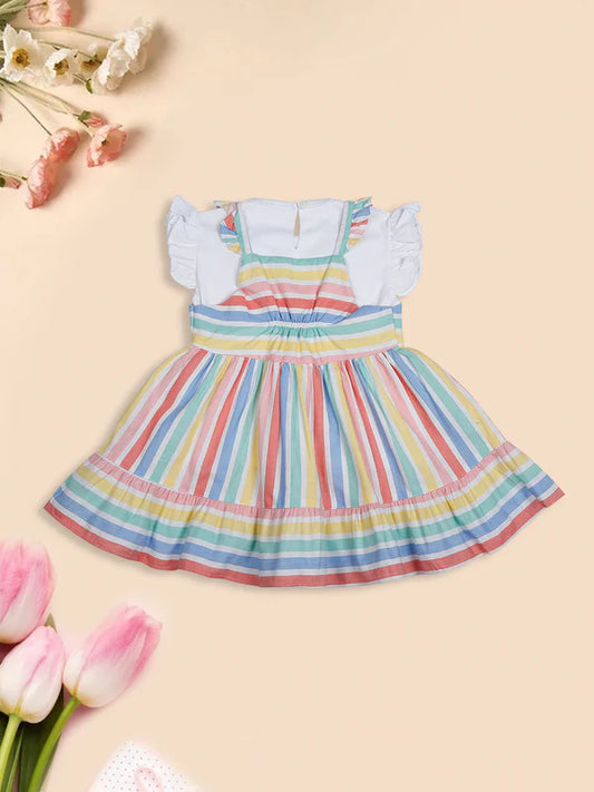 Mee Mee Multi-Color Striped Cotton Pinafore Set with Ruffle Details – Cute & Comfortable SKU: 8907233560542