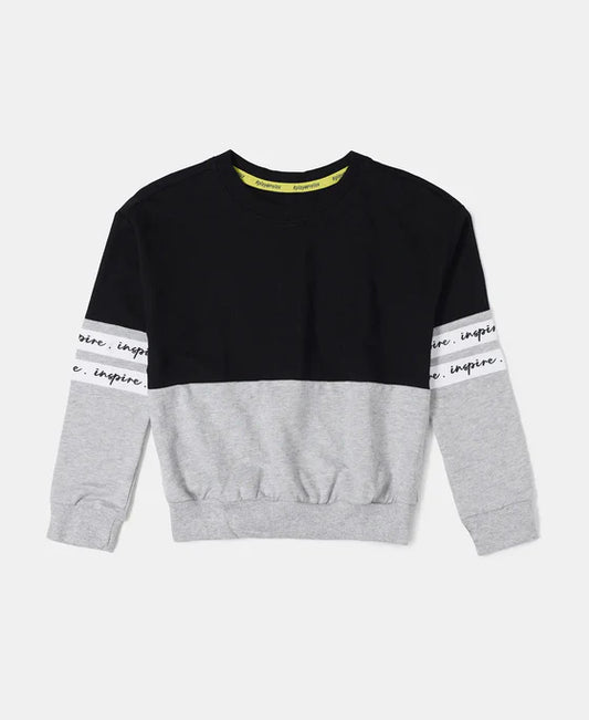 #AG66 Girl's Super Combed Cotton French Terry Sweatshirt with Contrast Sleeve Taping