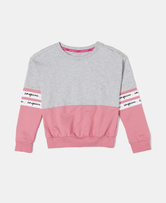 #AG66 Girl's Super Combed Cotton French Terry Sweatshirt with Contrast Sleeve Taping