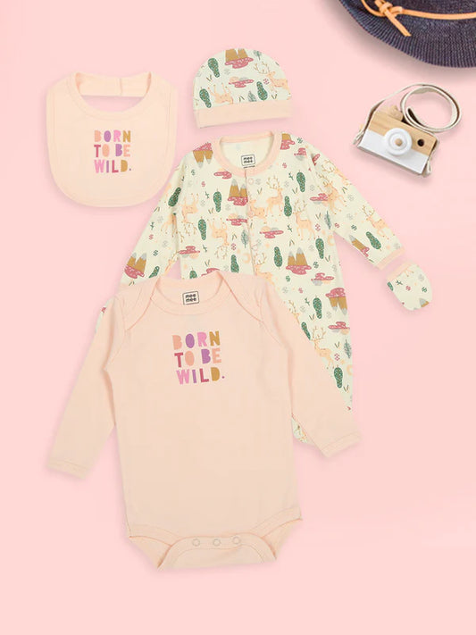 Mee Mee Peach Cotton 5-Piece Gift Set – Cozy & Adorable Newborn Essentials