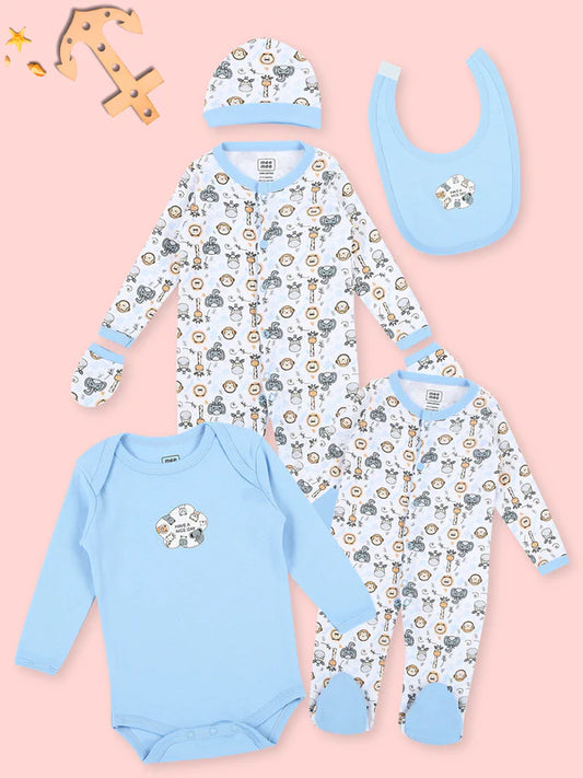 Mee Mee Blue Cotton Baby Gift Set – Pack of 5 Adorable Essentials for Everyday Comfort
