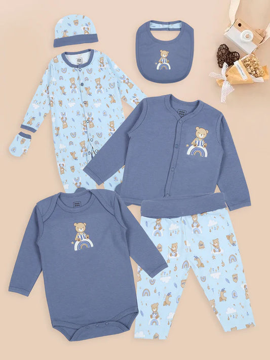 Mee Mee Blue Cotton Baby Gift Set – 7-Piece Cozy & Stylish Outfit Collection for Babies