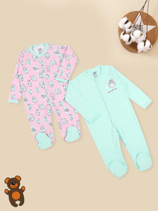 Mee Mee Baby Cotton Romper Value Pack – Soft Full-Sleeve Footed Sleepsuits for Comfort (Pack of 2)