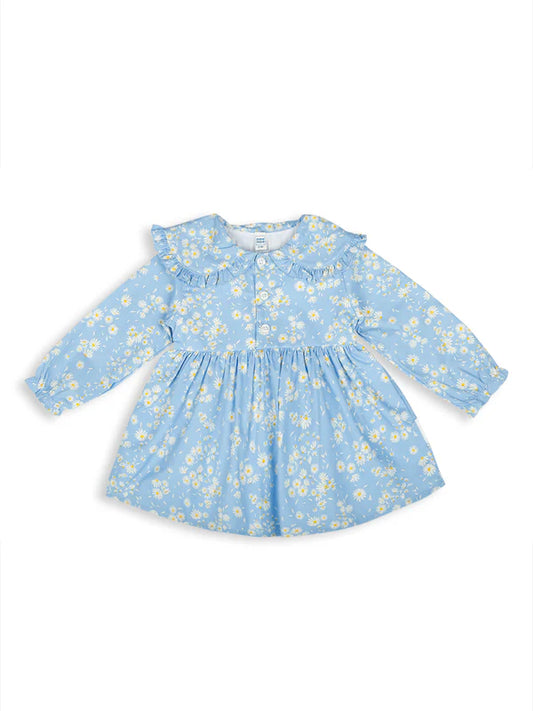 MEE MEE Blue Floral Cotton Dress – Adorable Frill Detail, Cute & Comfy for Any Occasion