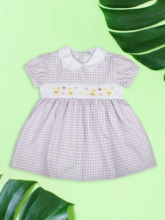 MEE MEE Lavender Baby Dress – Cotton with Embroidery & Peter Pan Collar