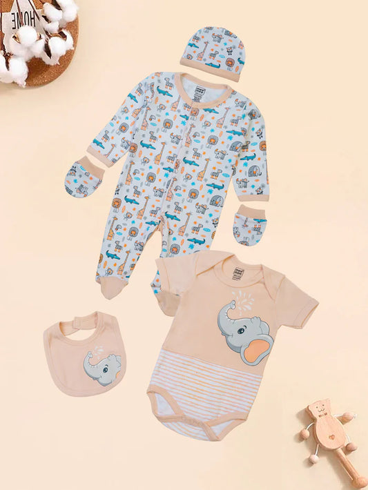 MEEMEE Peach Elephant Print Baby Boy's Cotton Gift Set - Adorable and Comfortable Attire