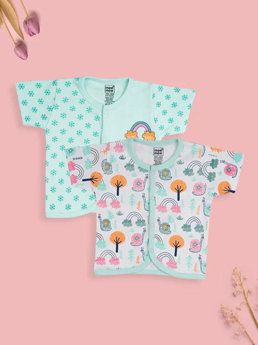 Mee Mee Cotton Jabala Value Pack – Mint Snail & Rainbow Printed Baby Tops (Pack of 2)