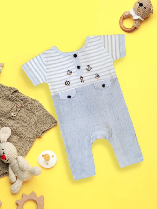 MeeMee Adorable Light Blue Striped Romper for Baby Boys