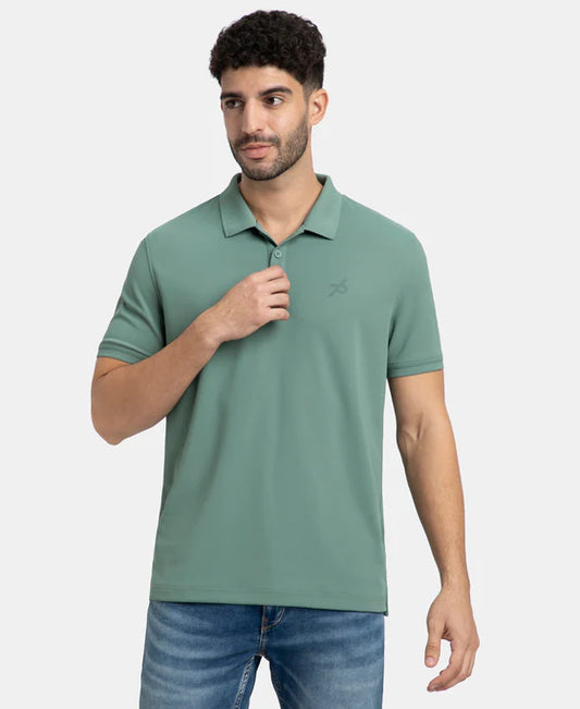 #AM38 Microfiber Fabric Solid Half Sleeve Polo T-Shirt with StayDry & StayFresh Technology